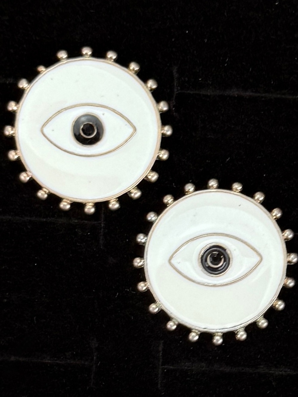 Aged Goldtone and off white Eye design pierced earrings